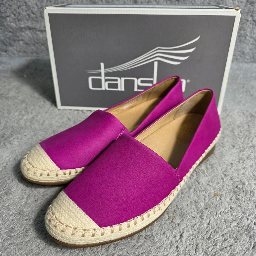Dansko Lesley Nubuck Leather Fuchsia‎ Espadrille Flats Slip On Shoes Women EU 36